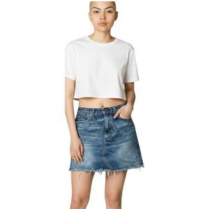 Abercrombie Denim Mini Skirt 28 Blue Raw Hem Distressed Cotton High Rise